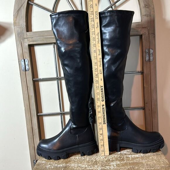 Black thigh, high combat boots size 8 1/2 new - Picture 3 of 7